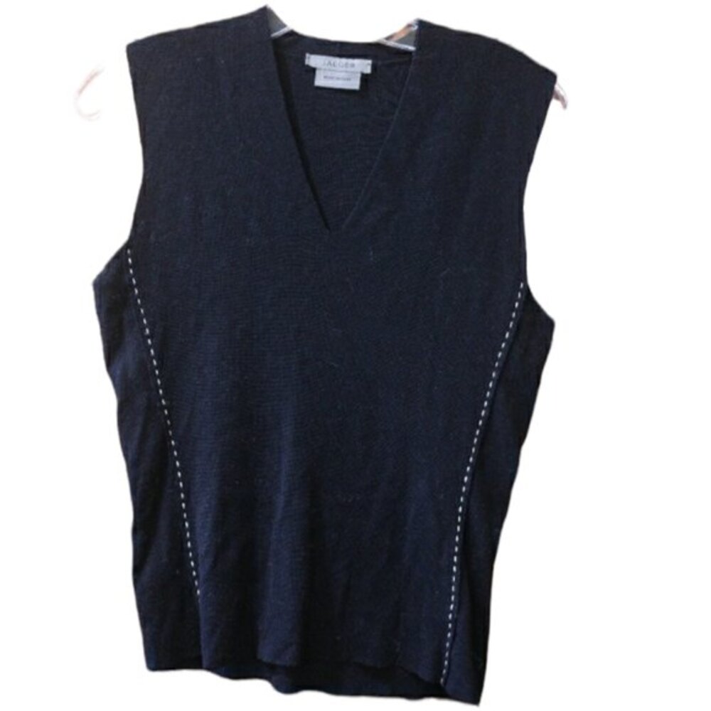 Jaeger Black Knit 100% Wool Sleeveless Shell Tank Top Medium